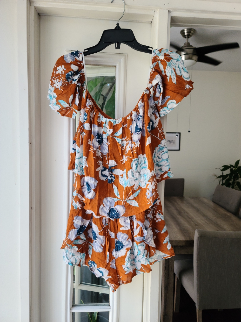 Women's Rust Floral Off-Shoulder Romper